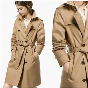 Massimo Dutti Women's Medium 38 Trench Coat Jacket Tan Khaki Belted